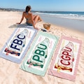 Personalized School Spirit Beach Towel: Coquette College Pennant Flag Towel, Grandmillennial Striped Towel, Sorority Girls Graduation Gift