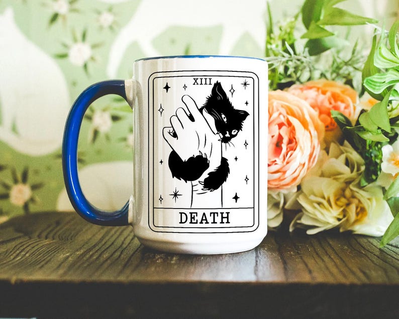 Halloween Coffee Mug, Tarot Card Black Cat Mug, Black Cat Lover Gifts, Tarot Card Death Mug, Funny Halloween Mug, Spooky Season Mug image 6