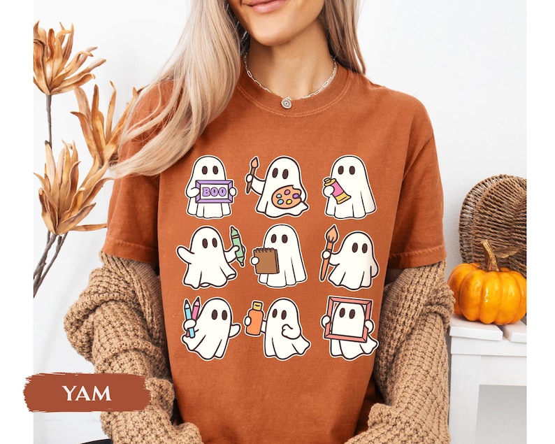 Comfort Colors Halloween Art Teacher Shirt, Cute Teacher Ghost Shirt, Spooky Art Teacher Halloween Shirt, Halloween Gifts for Artist immagine 2