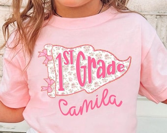 Girls Back to School Shirt, Shirt, Floral Pennant First Day of School Shirt, 1st Day of Kindergarten, Girls Shirt, Slp Shirt