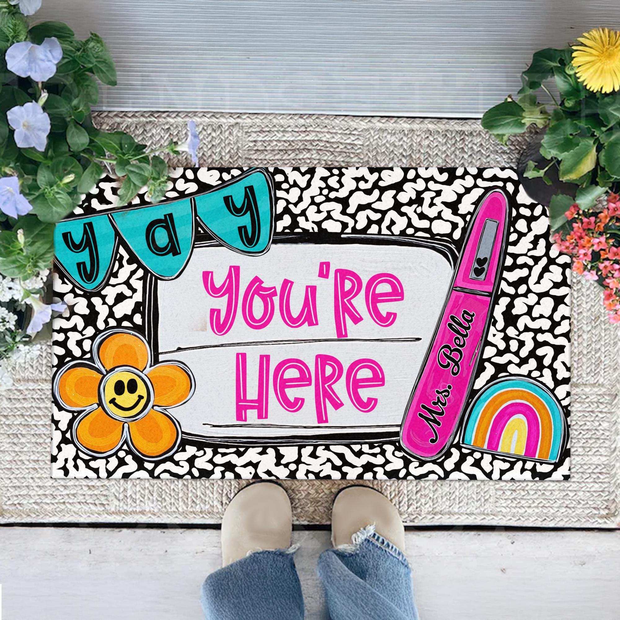 Classroom Welcome Mat, Groovy Theme Teacher Doormat, Composition ...