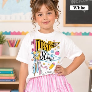 Personalized Pencil Back To School Kids Shirt, Custom Pennant Kids Girl Shirt, Custom Any Grade Shirt, School Toddler Shirt image 12
