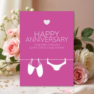 Funny anniversary card. Stretch & Shrink Bra Humor. Printable love card for him. Digital Download.