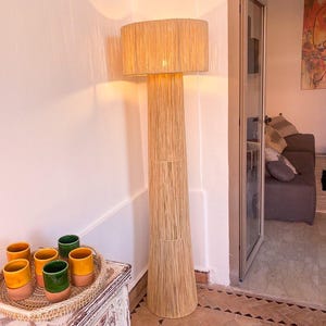 Handmade Raffia Table Pendant Light – Boho Woven Hanging Lamp for Cozy & Natural Home Décor