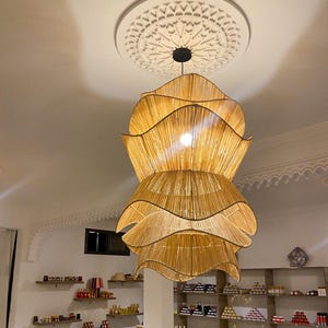 Boho Raffia Pendant Light: Handmade Woven Ceiling Lamp