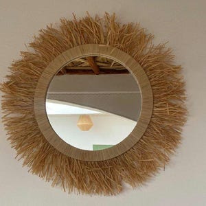 Handmade Moroccan Raffia Mirror: Boho Wall Decor
