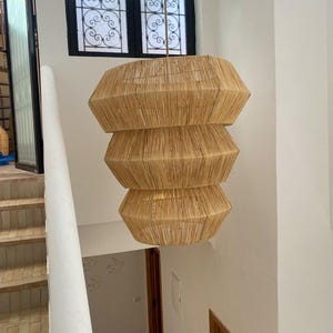 Handmade Raffia Pendant Light: Large Boho Woven Ceiling Lamp