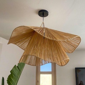 Lampada a sospensione Boho in rafia fatta a mano - Lampada da soffitto in tessuto naturale per soggiorno, camera da letto, cucina, sala da pranzo