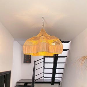 Boho Raffia Pendant Light – Handmade Flower Shaped Ceiling Lamp