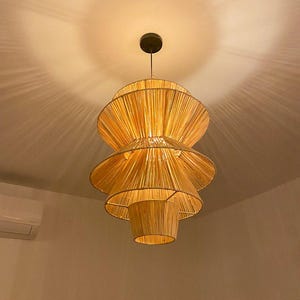 Boho Raffia Pendant Light: Handmade Woven Ceiling Lamp