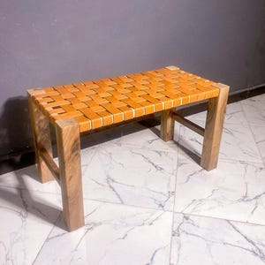 Walnut Wood Bench with Leather – Handmade Solid Wood Entryway Bench – Rustic Modern Furniture – Custom Hallway or Dining Bench