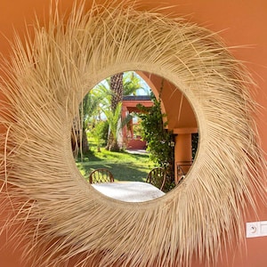 Handmade Moroccan Raffia Sunburst Mirror: Boho Wall Decor
