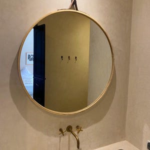 Handmade Round Wood Wall Mirror – Boho Chic Design with Leather Strap