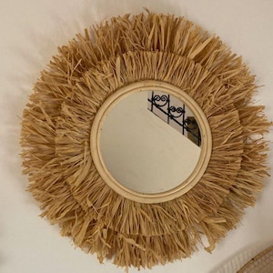 Handmade Moroccan Raffia Mirror: Boho Wall Decor