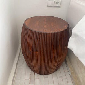 Elegant Moroccan Round Wooden Side Table – Handcrafted Wood Accent Table