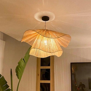 Handmade Raffia Pendant Light: Woven Boho Ceiling Lamp
