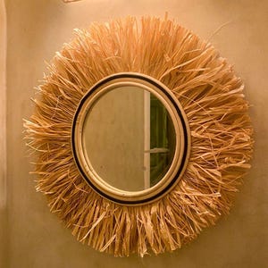 Handmade Moroccan Raffia Mirror: Boho Wall Decor