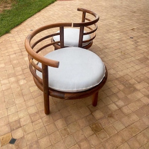 Mid-Century Modern Walnut Lounge Chair – Handcrafted Round Seat Chair with Optional Cushion