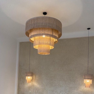 Handmade Multi-Tier Fringe Chandelier: Boho Layered Ceiling Lamp