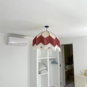 Boho Zigzag Fringe Pendant Light – Beige & Terracotta Hanging Lamp