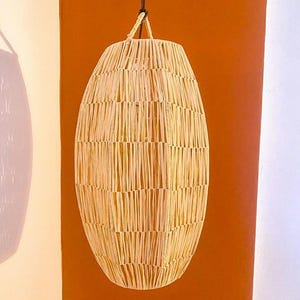 Handmade Raffia Pendant Light – Boho Ceiling Lamp – Natural Woven Suspension Lighting for Home & Living