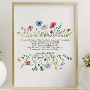 Lamentations 3:22-24 Bible Verse Art, &quot;The Lord is my portion&quot; Scripture Wall Decor, Christian Artwork, Faith Quote Print