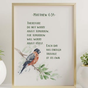 Matthew 6:34 Christian Artwork – “Do Not Worry About Tomorrow” Bible Verse Pastor Gift, Scripture Art, Christain Wall Decor