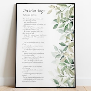Kahlil Gibran On Marriage Printable Wall Art | Wedding Vows Poem Print | Digital Download Anniversary Gift | Rustic Botanical Poetry Print