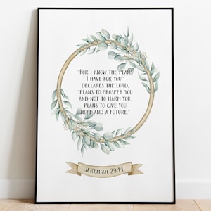 Jeremiah 29:11 Christian Artwork Bible Verse Print, Christian Wall Art, Scripture Printable, Jeremiah 29 11 Faith Gift for Her