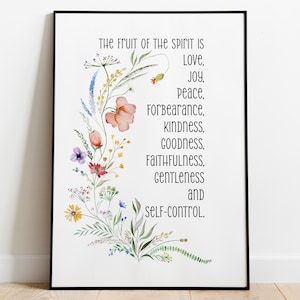 Frucht des Geistes druckbare Wandkunst, Galater 5:22-23 Bibel Vers florales christliches Dekor, digitaler Download Schriftdruck