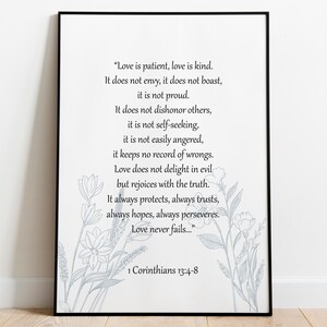1 Corinthians 13 Bible Verse Wall Art – &quot; Love is patient, love is kind&quot; Christian Printable, Wedding Reading, Christian Home Decor