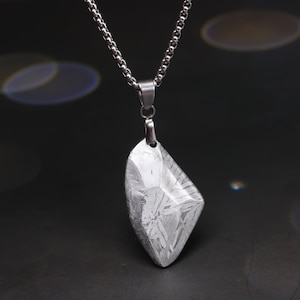 Lucky Stone Meteorite Pendant, Natural Muonionalusta meteorite carved , Meteorite Necklace