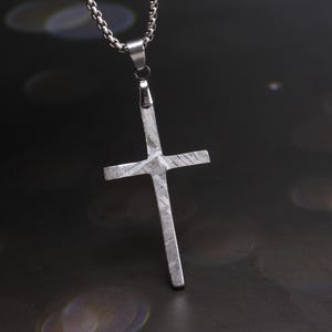 Cross Meteorite Pendant, Natural Muonionalusta meteorite carved , Meteorite Necklace, gift