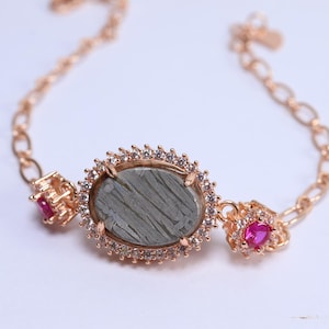 Pulsera de meteorito, brazalete con incrustaciones de meteorito natural, tamaño ajustable, regalo personalizado