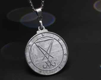 Lucifer Sigil Meteorite pendant, Meteorite Necklace, Demonic Gatekeepers Necklace,Meteorite Gift
