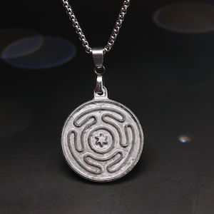 Hecate&#39;s Wheel Meteorite Pendant,Carved Muonionalusta Necklace