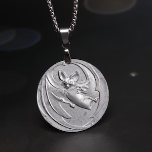 Bats Meteorite Pendant, vampires Pendant, Natural Muonionalusta meteorite carved ,Meteorite Necklace