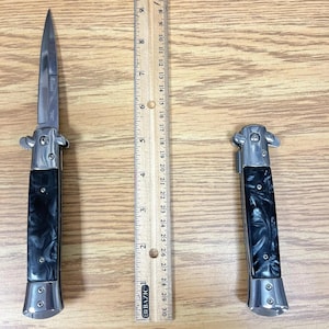 9&quot;Tactical Marble Black Spring Assisted Open Blade Folding Pocket Knife Italian Style