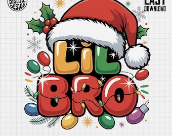 Lil Bro PNG, Christmas Clip Art, Santa Hat, Holiday Design, Family Sublimation, Festive Graphic, Cute Digital Download
