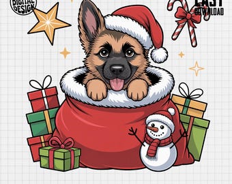 German Shepherd Christmas PNG - Santa Bag - POD Sublimation Design