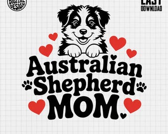 Australian Shepherd Mom PNG, Dog Mom Clipart, Puppy Png, Hearts, Digital Clip Art PNG, Sublimation Design