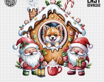 Pomeranian PNG,Christmas Dog PNG, Santa Clipart, Gingerbread House Png, Holiday Clipart, Winter Design, Digital Download, Commercial Use