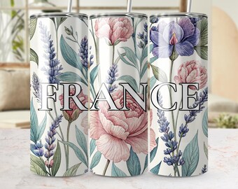 France Tumbler Wrap, Floral 20oz Skinny Tumbler PNG, Lavender