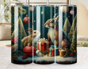 Christmas Bunny Tumbler Wrap 20oz, Winter Animal Design (Digital Download)