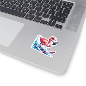 Water Skiing Flamingo Sticker, Water Bottle, Gift Box Decor, Ocean Waves Decal, Summer Water Sports Sticker, Flamingo Lover Gift