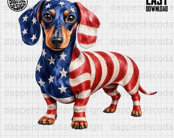 Dachshund Patriotic PNG - American Flag Dog 4th of July Sublimation Design