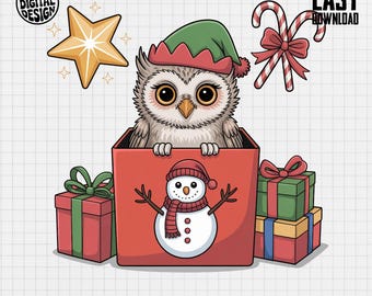 Christmas Owl PNG, Elf Owl Clipart, Snowman Png, Candy Cane Png, Holiday Owl, Sublimation Png, Digital Download
