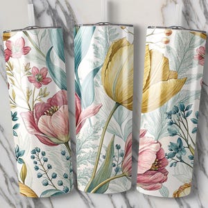 Tulip Tumbler Wrap, 20oz Skinny Tumbler PNG, Spring Floral Sublimation Designs, Flower Tumbler Wrap, Digital Download