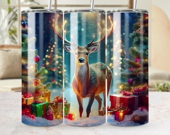 Christmas Deer Tumbler Wrap 20oz, Winter Forest PNG (Digital Download)