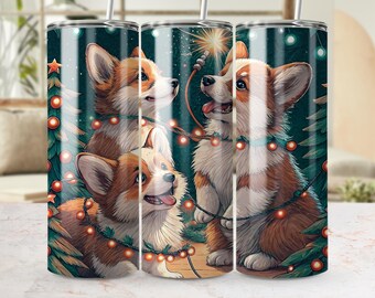 Corgi Christmas Tumbler Wrap 20oz, Cute Dog Design (Digital Download)